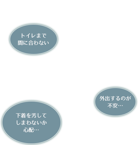 こんなお悩みはありませんか？「トイレまで間に合わない」、「外出するのが不安…「下着を汚してしまわないか不安」